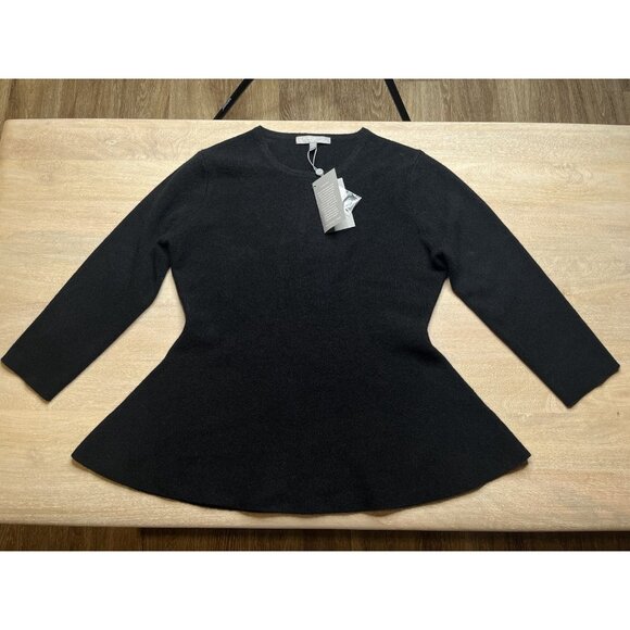 Neiman Marcus NWT Cashmere Collection Cashmere Peplum Sweater Black Medium - Picture 3 of 11